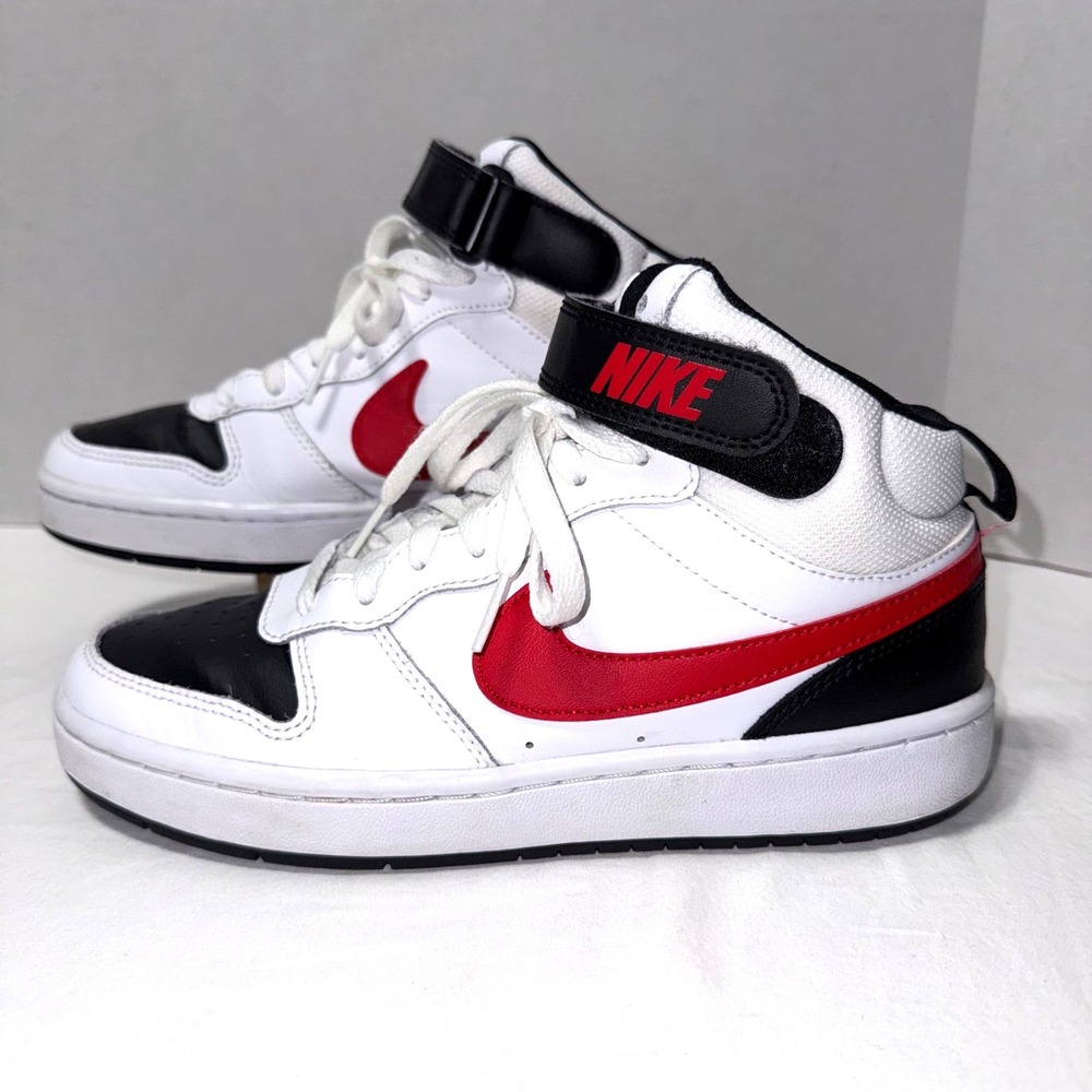 Nike Court Borough Mid 2 Youth 6Y White Red Black Mid-Top Sneakers CD7782-110